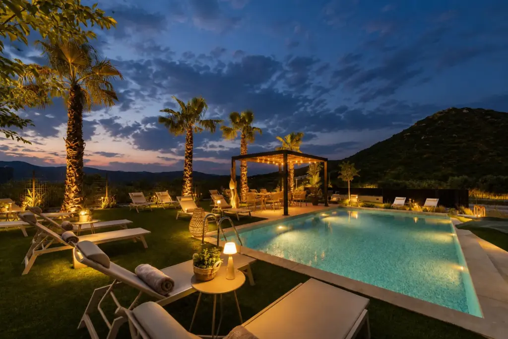 Ammosphere holiday house at night, Ammolofoi Kavala
